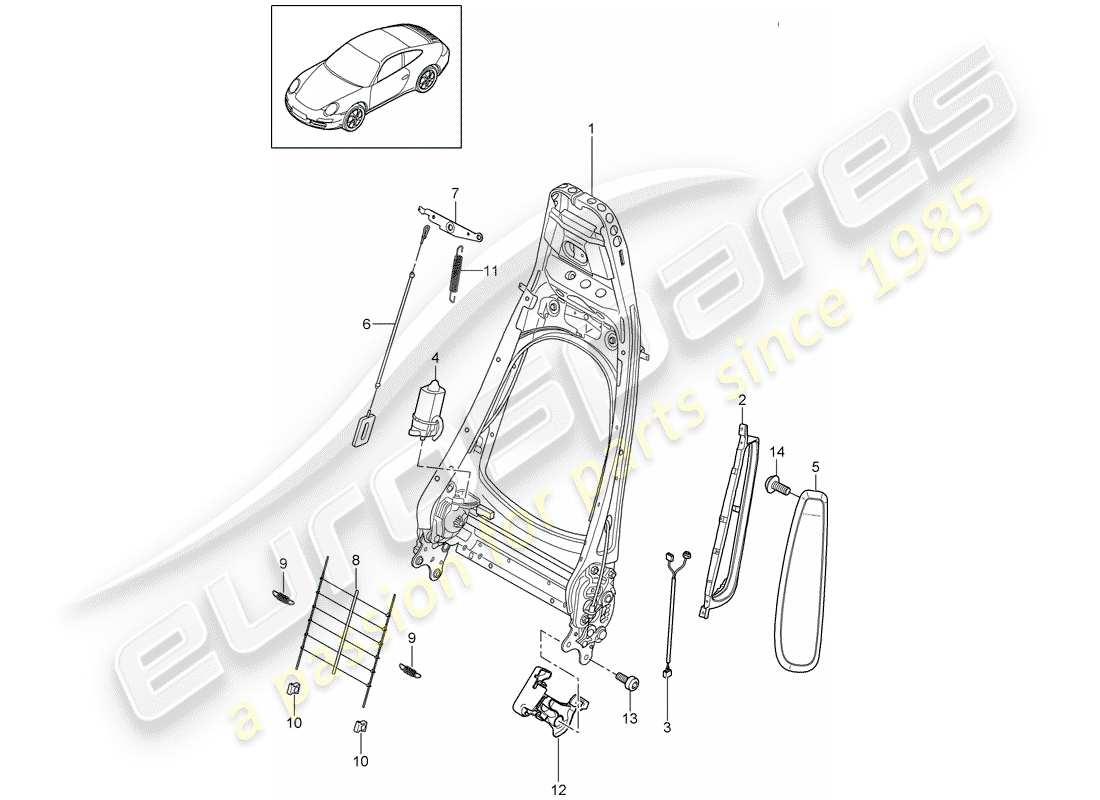 porsche 2010 (997-2) backrest frame part diagram