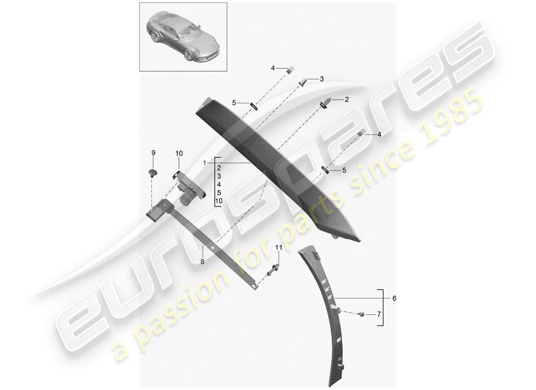 porsche 2016 (991-1 turbo) a-pillar part diagram