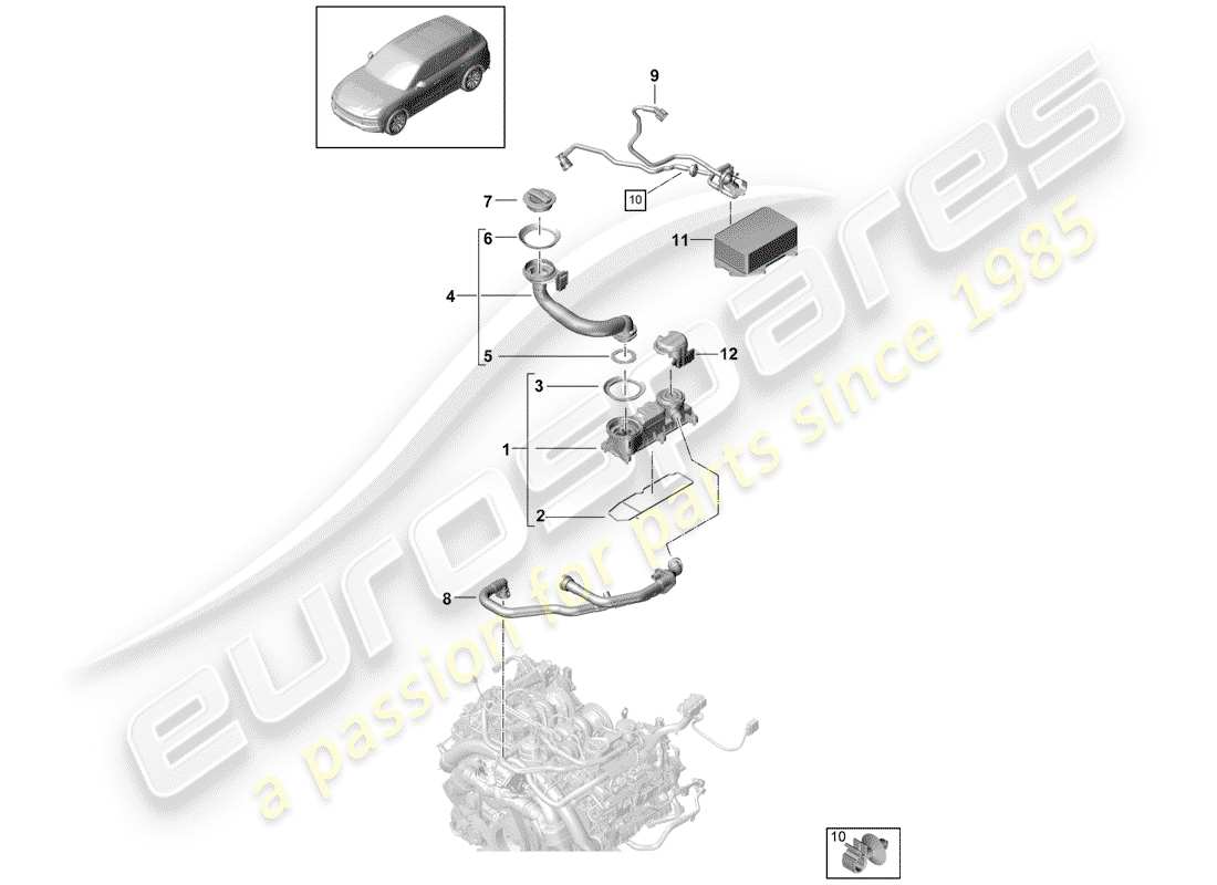 porsche 2019 (cayenne e3 9ya/9yb) ventilation for cylinder block part diagram