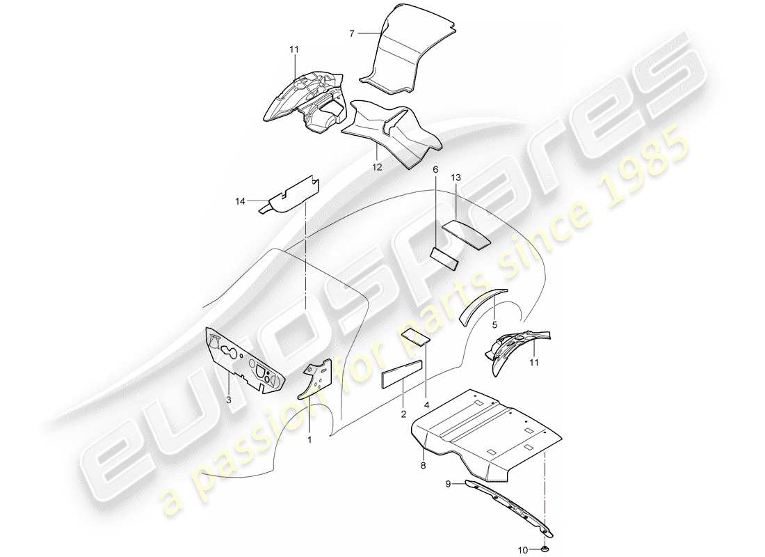 porsche 2007 (997-1 turbo / gt2) body shell parts diagram