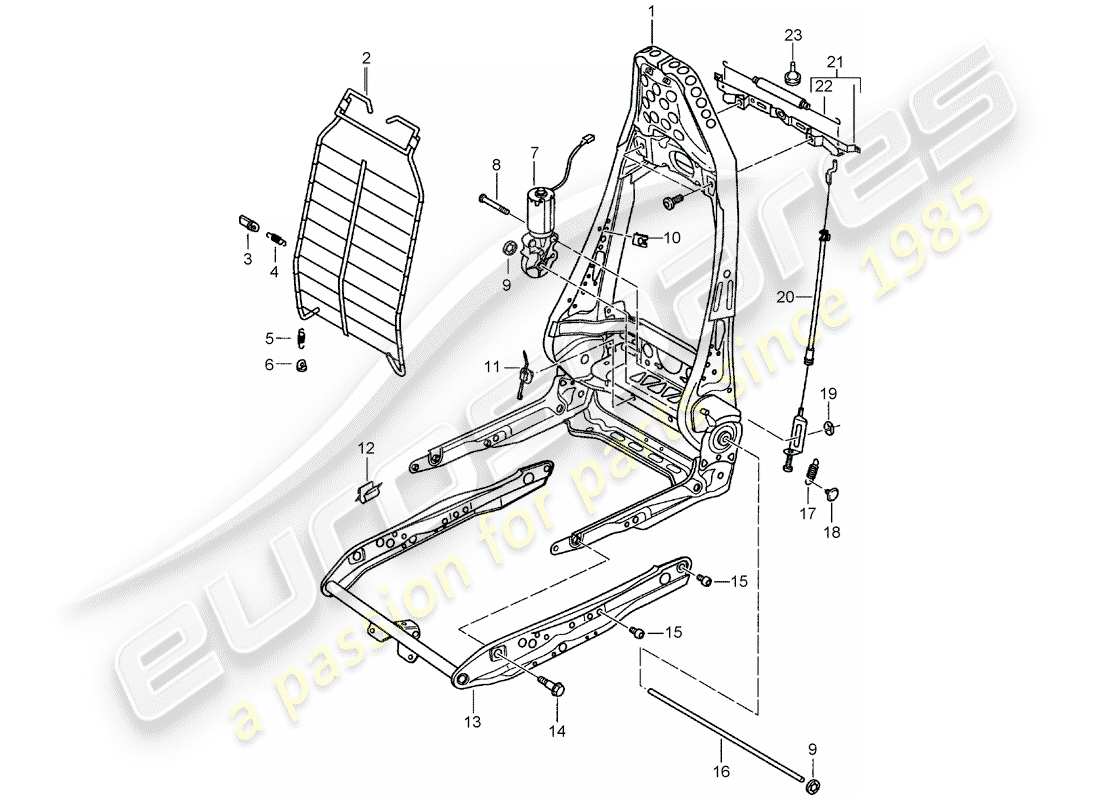 porsche 2001 (996 gt3) frame - backrest - frame for seat - sports seat part diagram