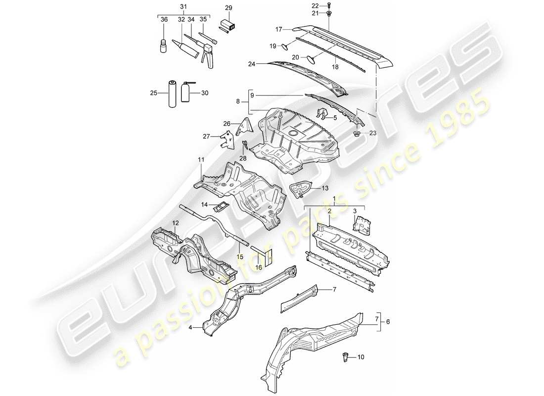 porsche 2008 (997-1 turbo / gt2) rear end part diagram