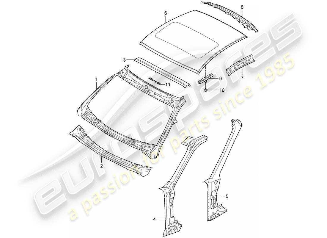 porsche 2007 (997-1 turbo / gt2) cowl parts diagram