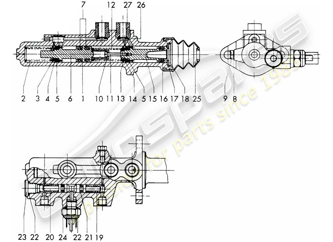 porsche 911/912 (1968) brake master cylinder - $ 19,05 - with: - warning function - single parts - d - mj 1969>> - mj 1969 part diagram