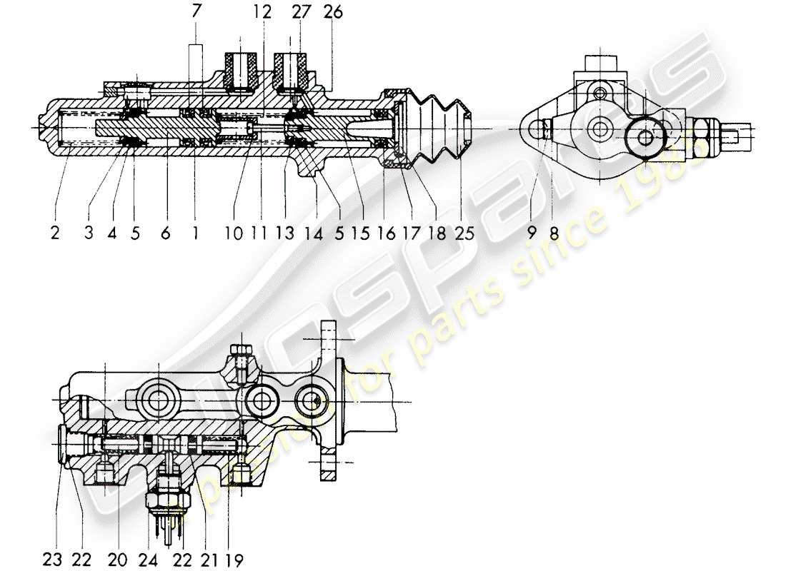 porsche 1969 (911/912) brake master cylinder - $ 19,05 - with: - warning function - single parts - d - mj 1969>> - mj 1969 part diagram