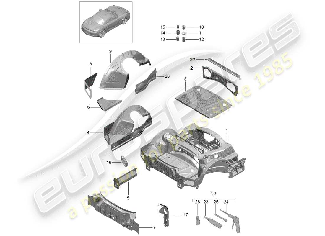 porsche boxster 981 (2012) rear end part diagram