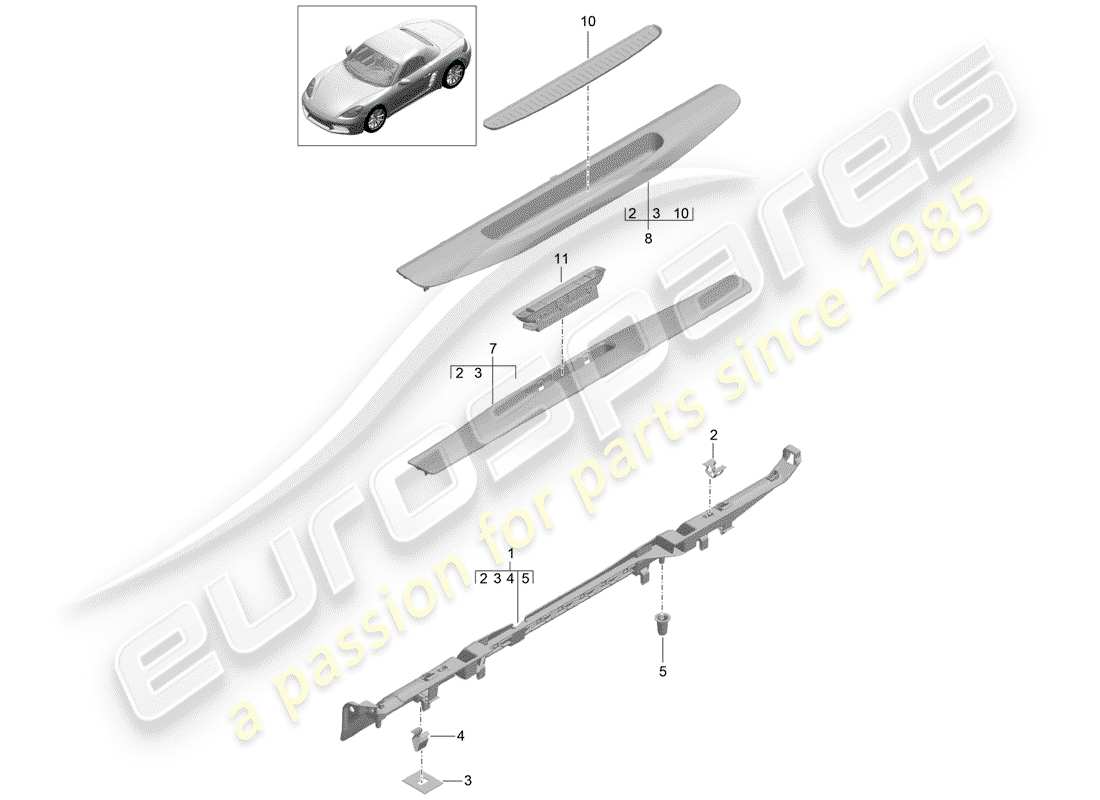 porsche 2019 (718 boxster) lining part diagram