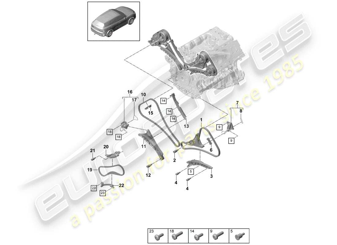 porsche 2019 (cayenne e3 9ya/9yb) timing chain part diagram