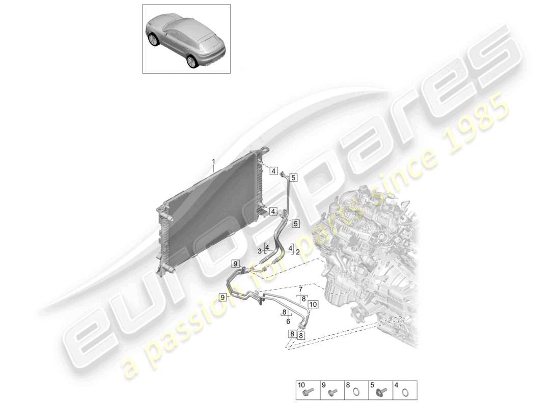 porsche 2019 (macan) - pdk - gearbox gear oil cooler oil pressure line part diagram
