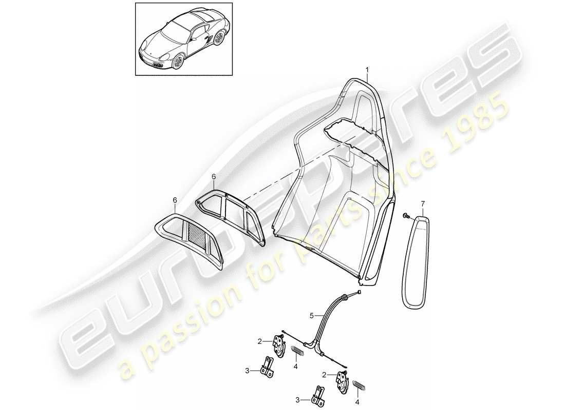 porsche cayman 987 (2012) backrest shell part diagram