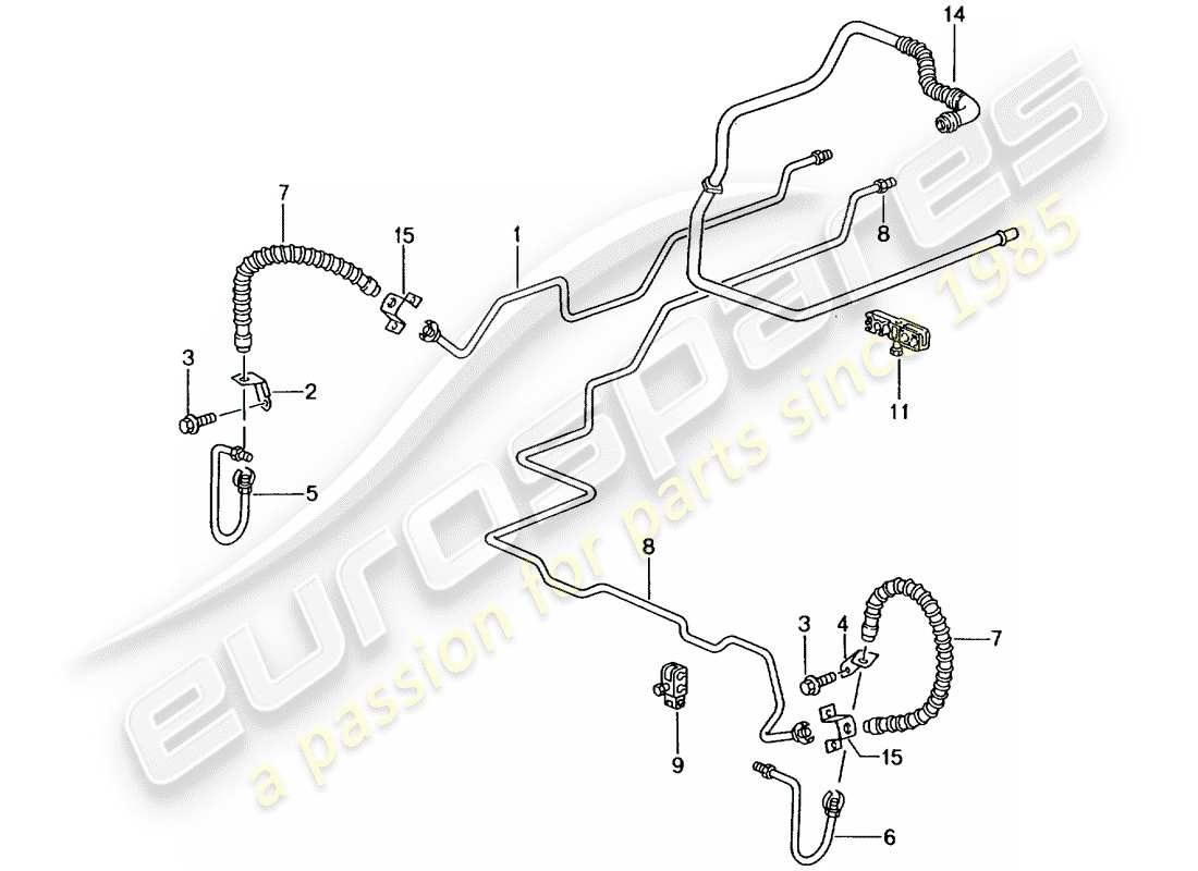 porsche 2004 (996 gt3) brake line - underbody - rear axle - vacuum line part diagram