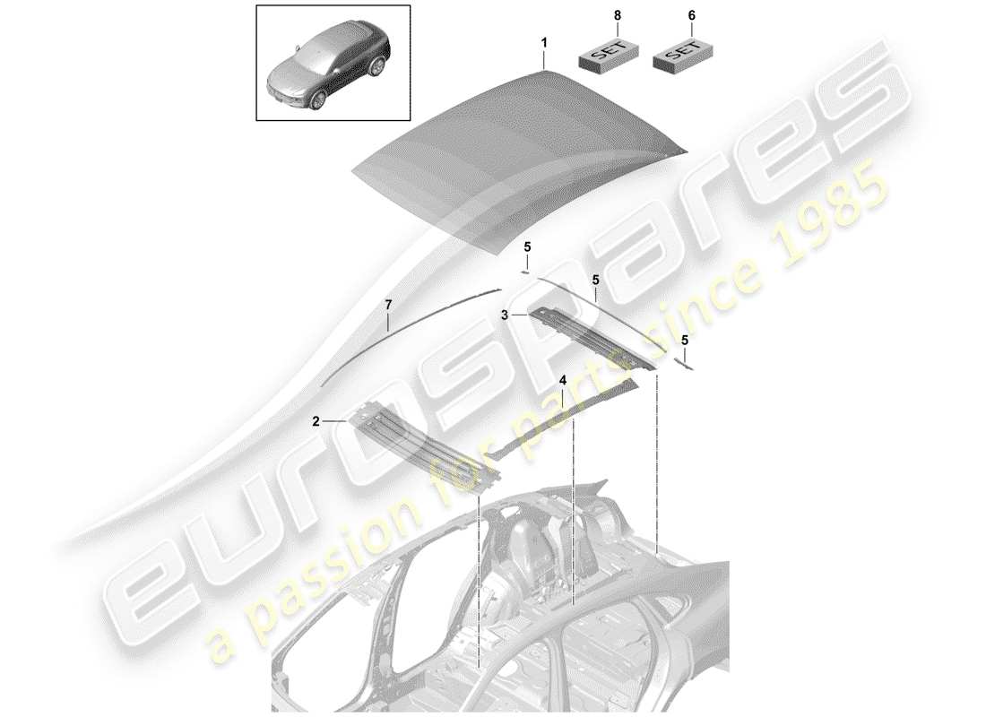 porsche 2019 (cayenne e3 9ya/9yb) outer roof panel part diagram