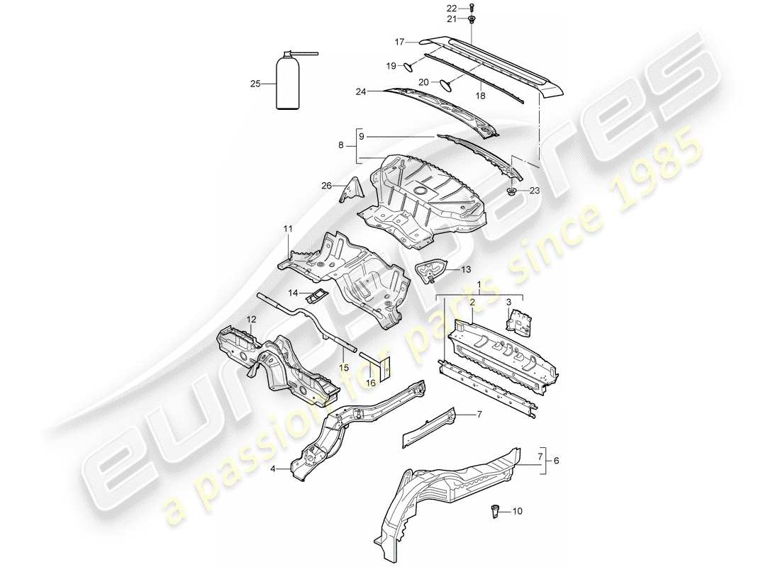 porsche 2008 (997-1 gt3) rear end part diagram