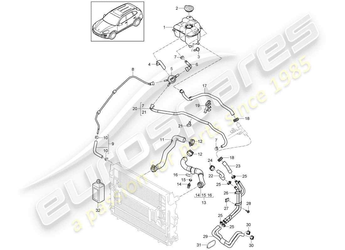 porsche 2015 (cayenne e2 92a) water cooling part diagram