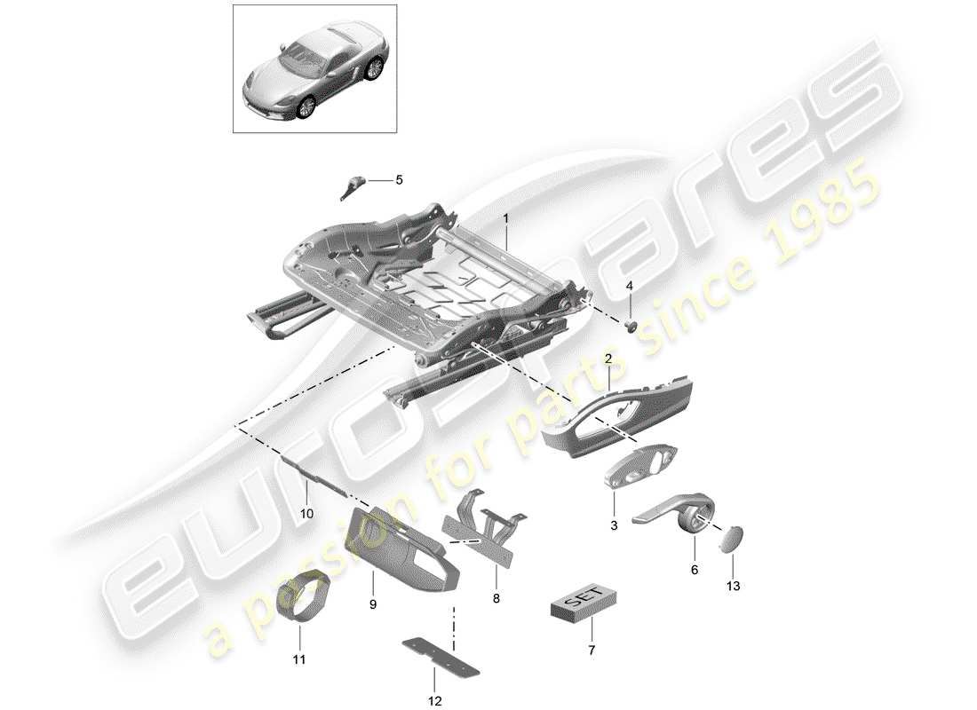 porsche 2019 (718 boxster) seat frame part diagram