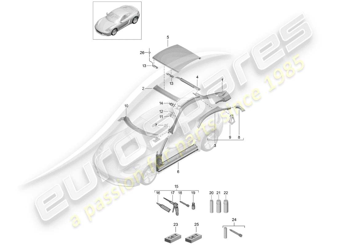 porsche 2017 (718 cayman) roof part diagram