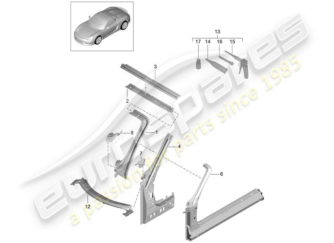 porsche 2016 (981 boxster spyder) cowl part diagram