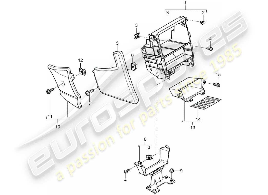 porsche 2009 997-2 turbo / gt2 center console part diagram