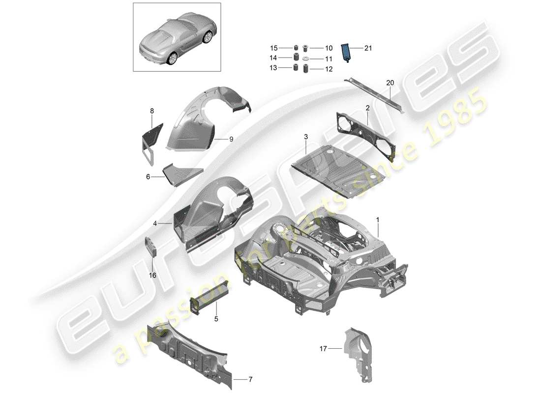 porsche 2016 (981 boxster spyder) rear end part diagram