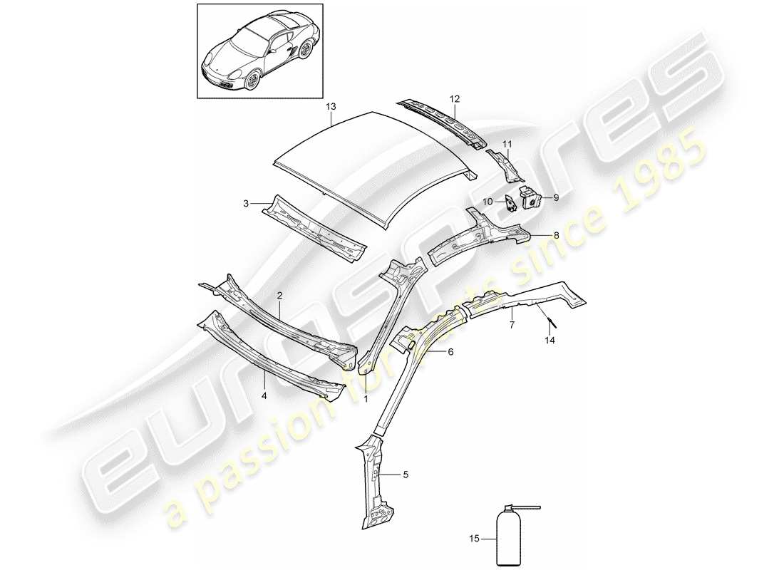 porsche 2011 (987 cayman) roof part diagram