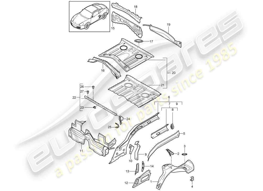porsche 2011 (987 cayman) rear end part diagram