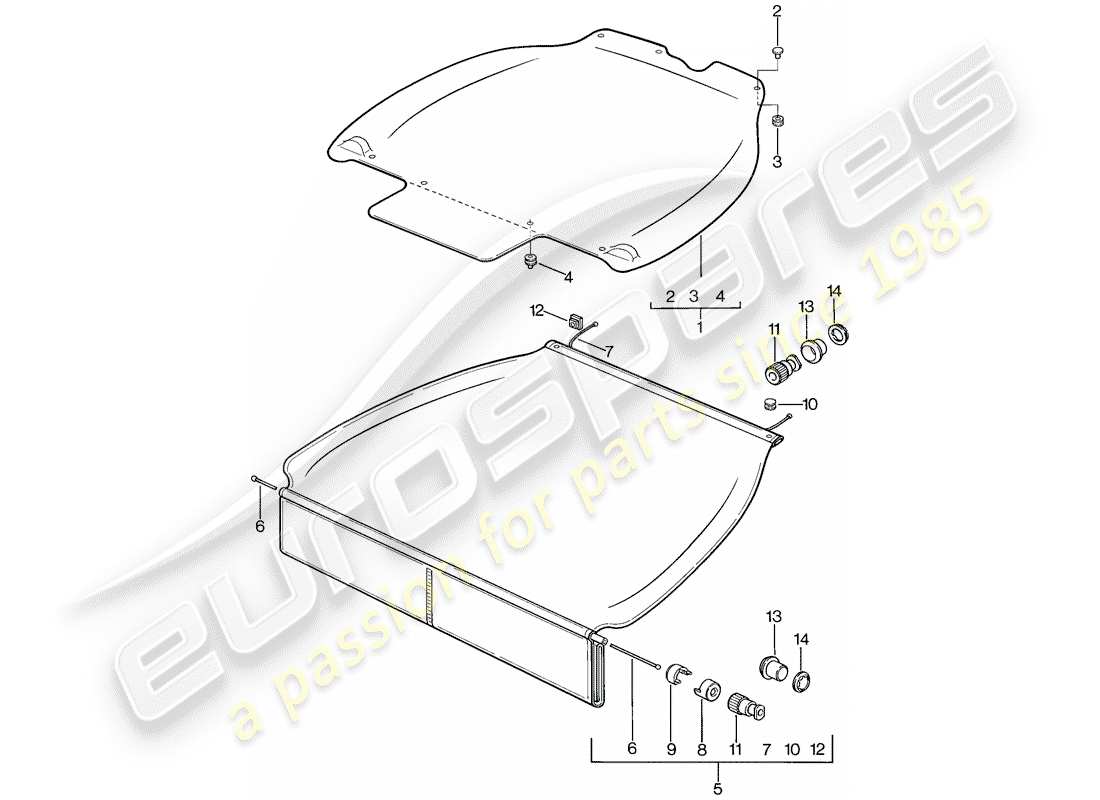 porsche 1981 (928) luggage compartment cover part diagram