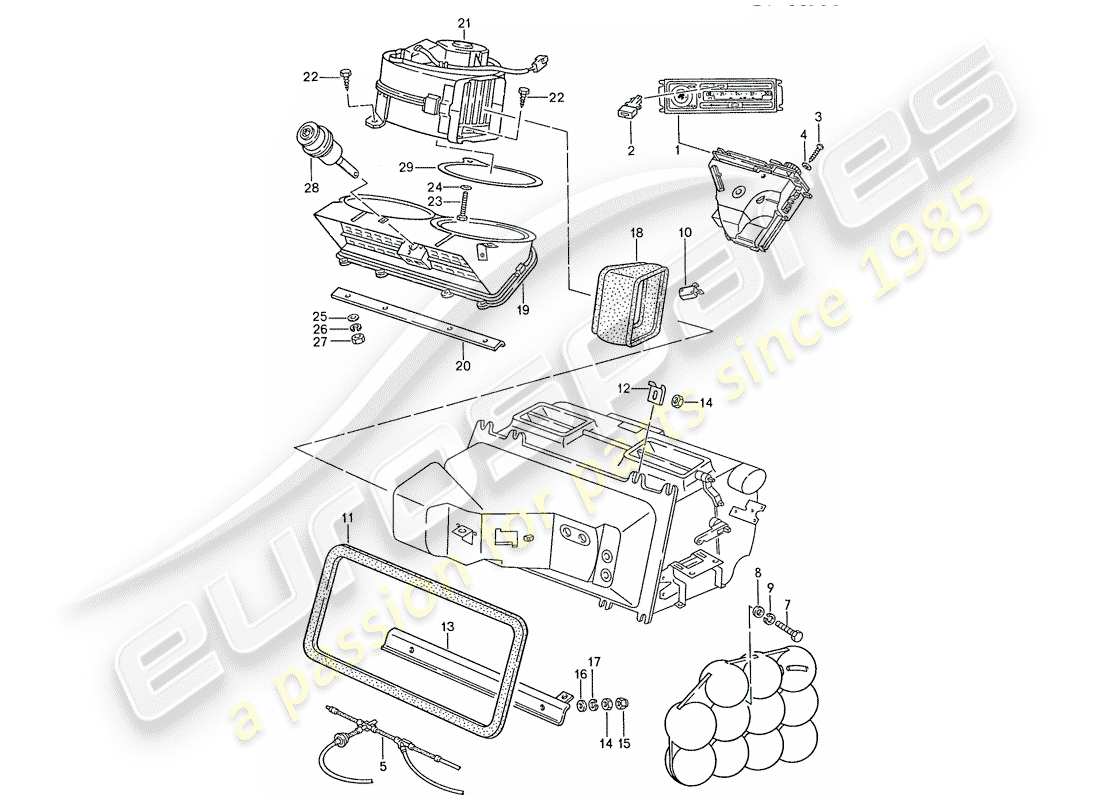 porsche 1987 (928) air conditioner - control switch - lines - air duct part diagram