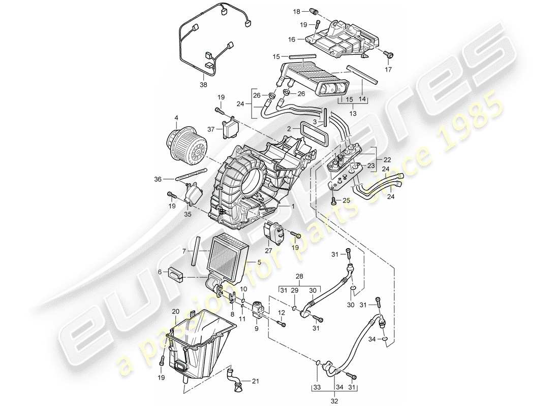 porsche 2010 (cayenne e1 9pa) air conditioner part diagram