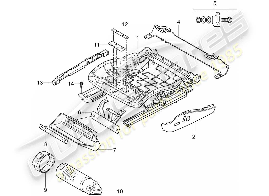 porsche 2007 (997-1 gt3) seat frame part diagram