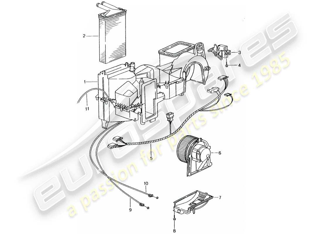 porsche 996 (2000) heater - single parts part diagram