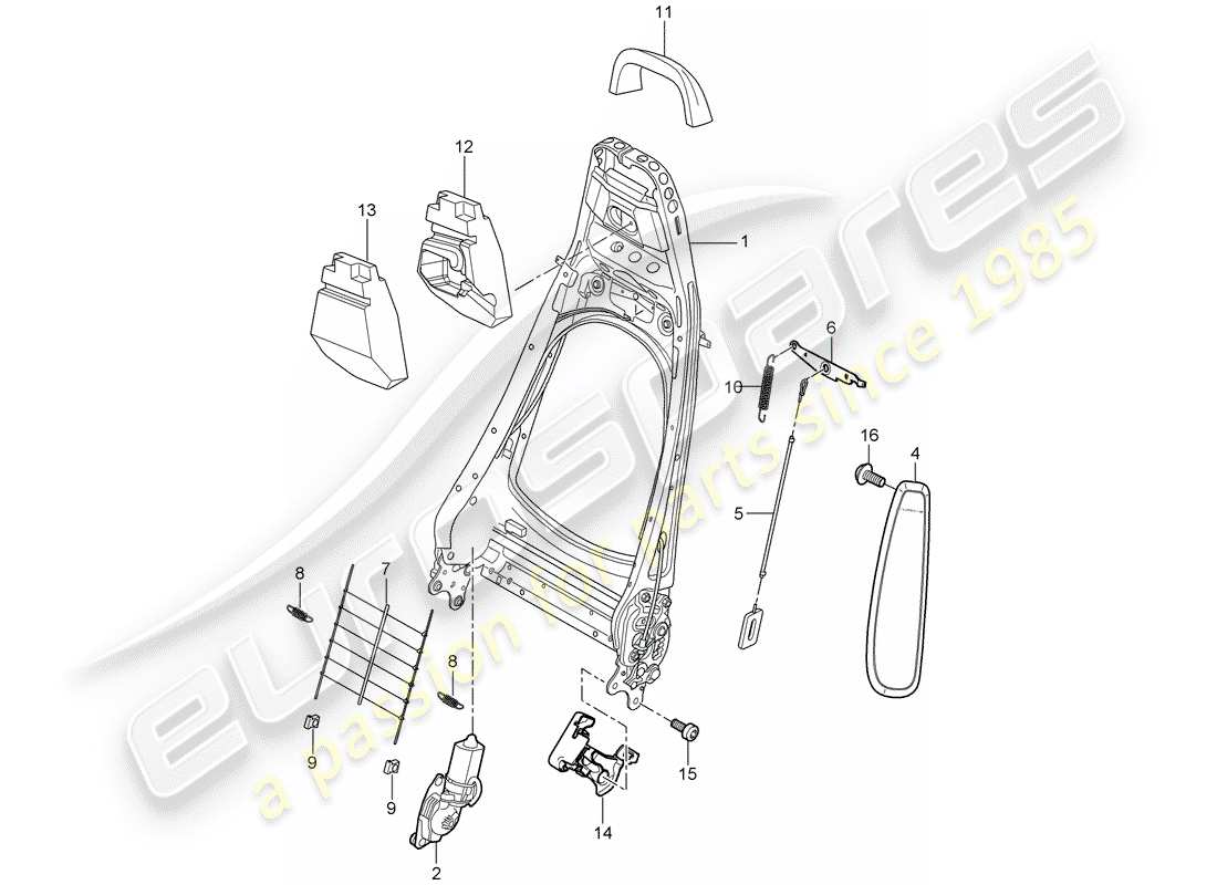 porsche 2007 (997-1 gt3) backrest frame part diagram