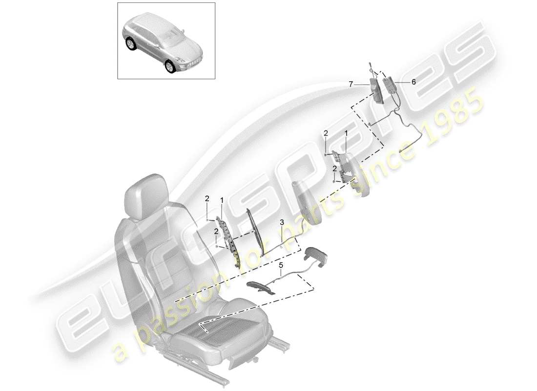 porsche 2016 (macan) lumbar support adjustment part diagram