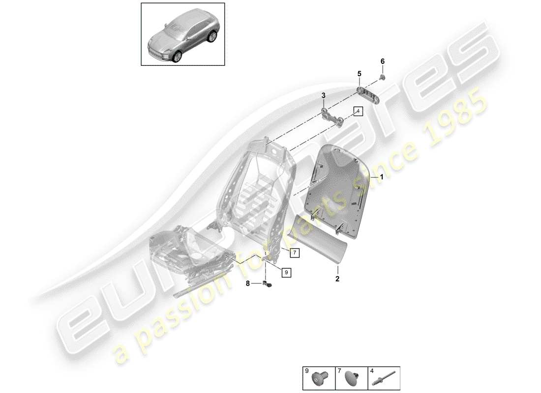 porsche 2019 (macan) backrest shell part diagram