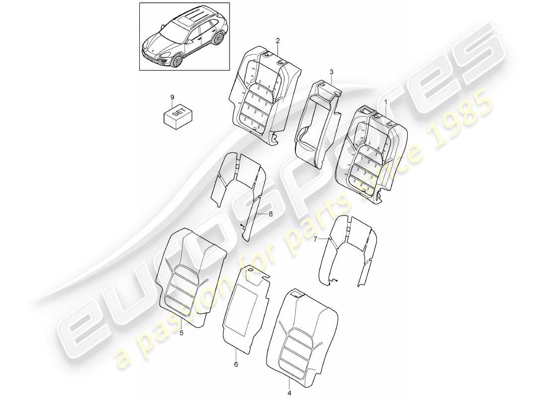 porsche cayenne e2 (2015) back seat backrest parts diagram