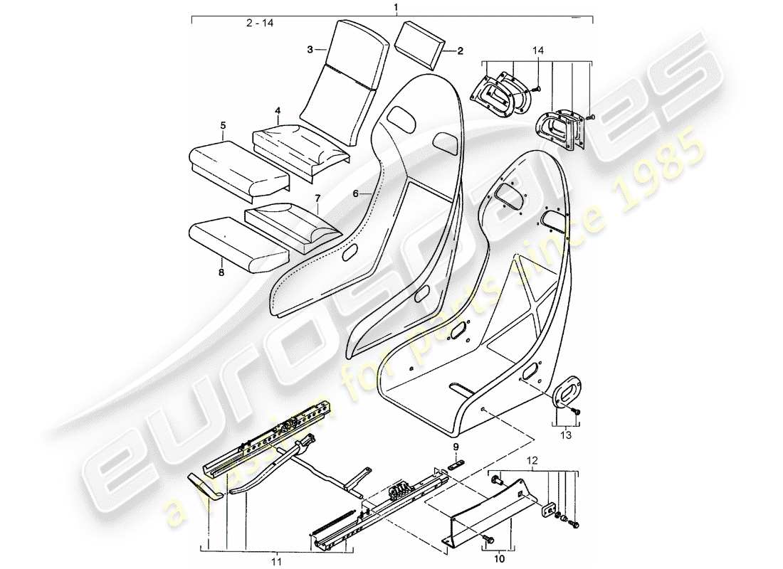 porsche 996 (2000) seat - with: - seat cover (leather) part diagram