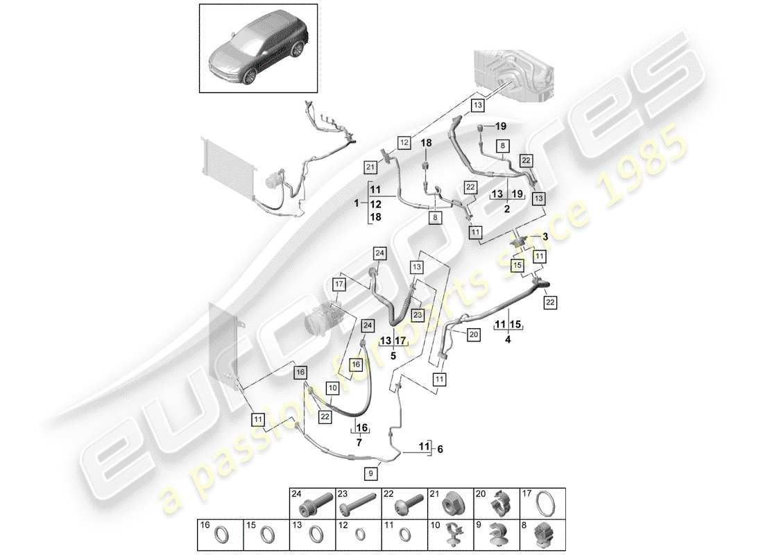 porsche 2018 (cayenne e3 9ya/9yb) air conditioner part diagram