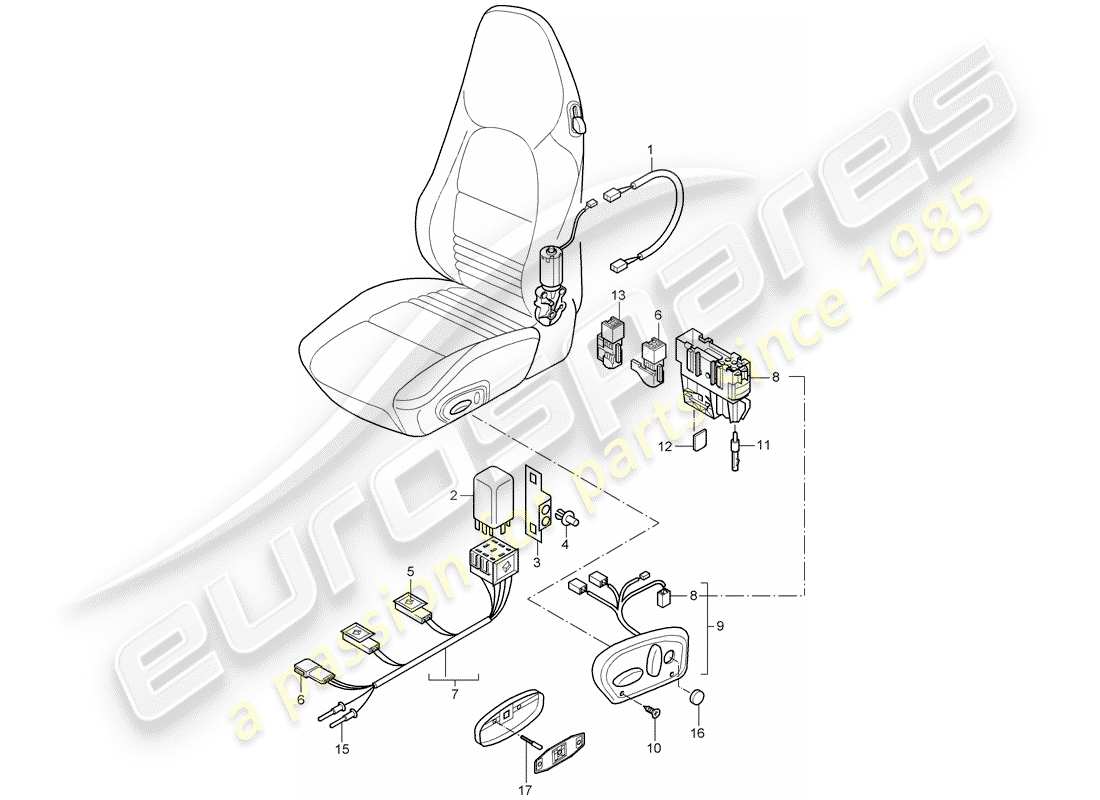porsche 996 (2000) wiring harnesses - switch - comfort seat part diagram