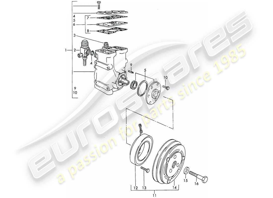 porsche 1967 (911/912) compressor - clutch - d >> - mj 1968 part diagram