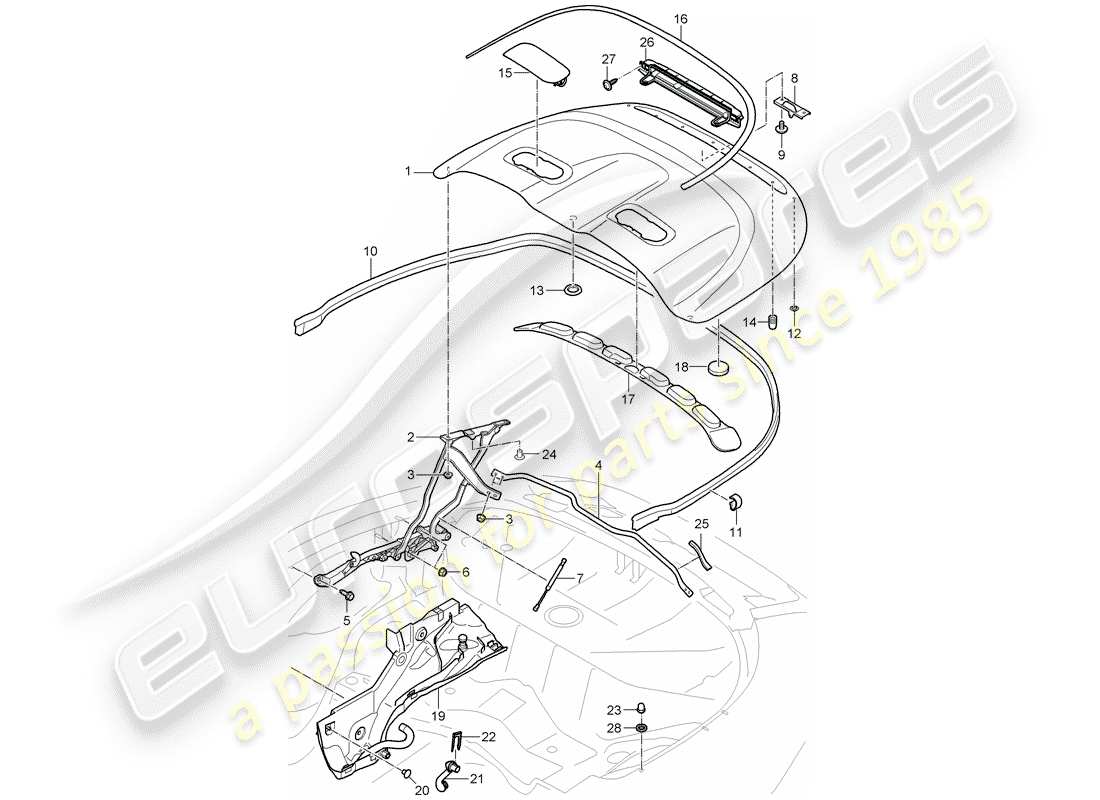 porsche 2011 (997-2) top stowage box part diagram