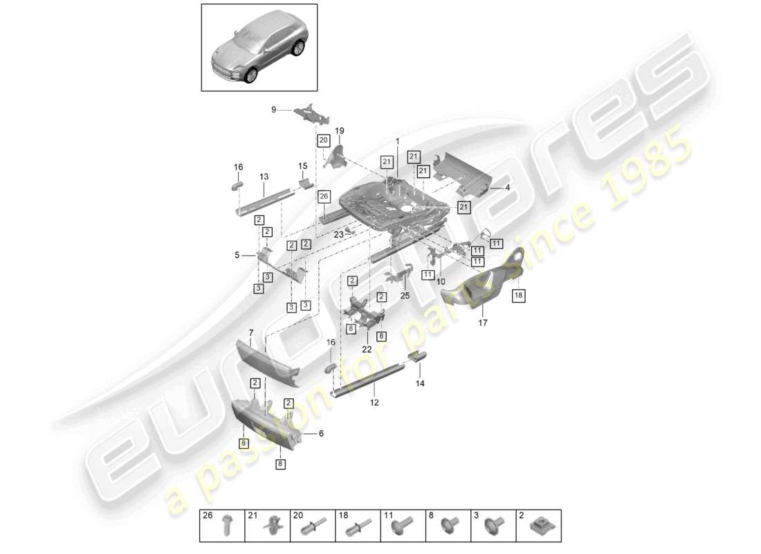 porsche 2019 (macan) frame for seat accessories sundry front seats part diagram