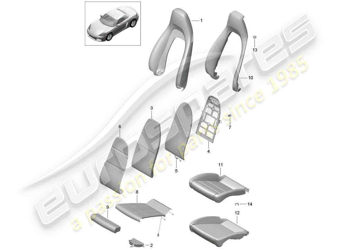 porsche 2018 (718 boxster) foam part part diagram