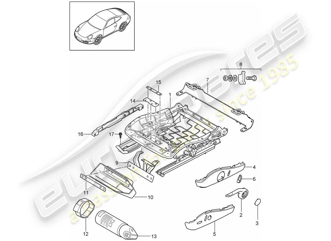 porsche 2011 (997-2) seat frame part diagram