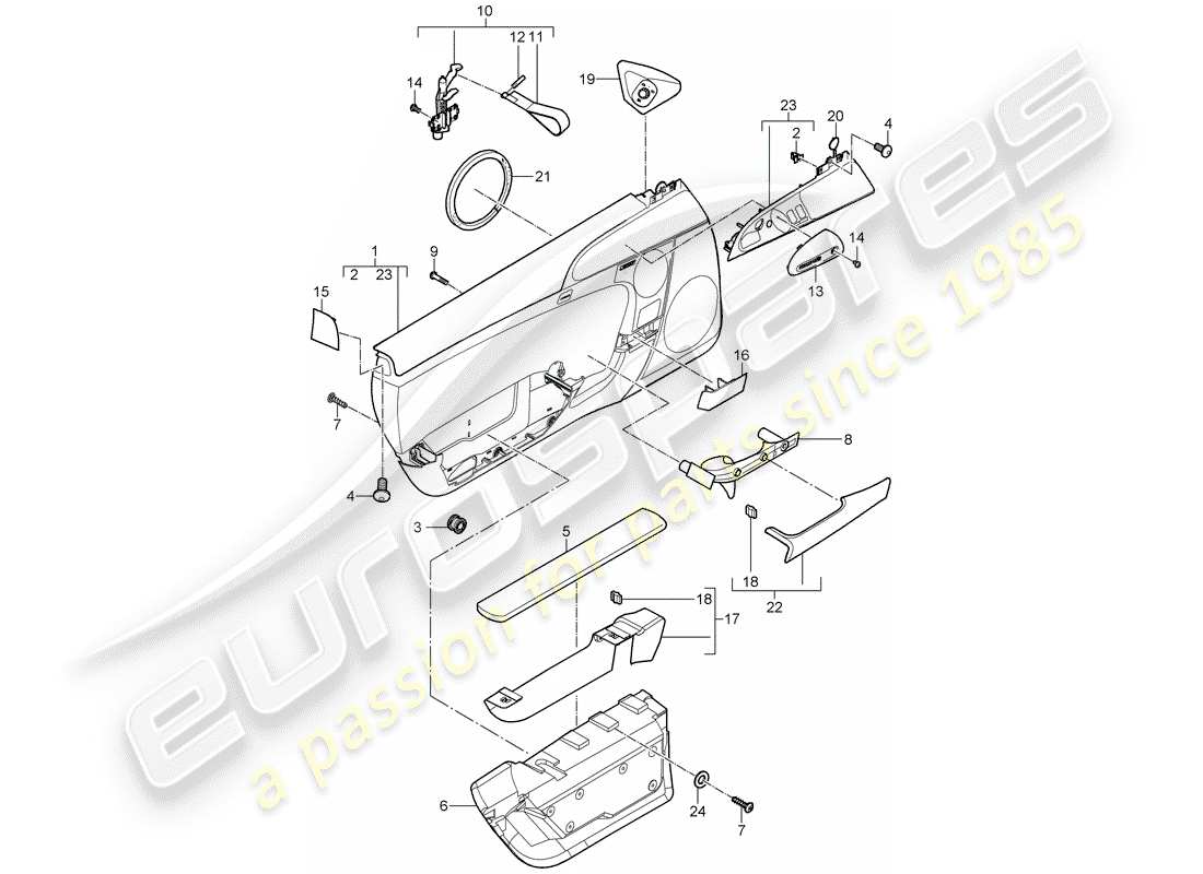 porsche 2010 (997-2 gt3) door panel part diagram