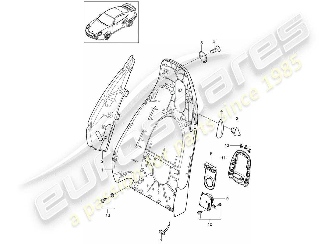 porsche 2007 (997-1 turbo / gt2) backrest shell parts diagram