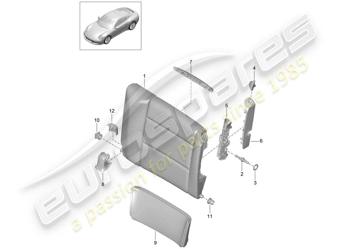 porsche 2019 (991-2) emergency seat backrest part diagram