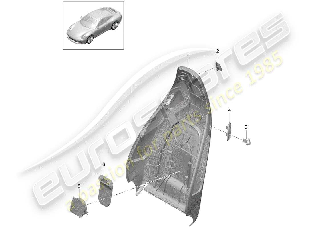 porsche 2019 (991-2) backrest shell part diagram