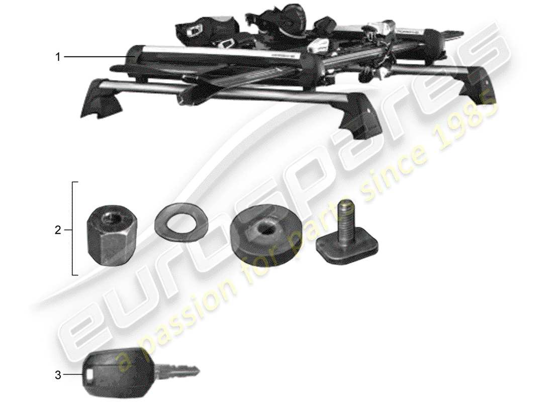 porsche 2016 (tequipment 98x/99x) ski holder part diagram