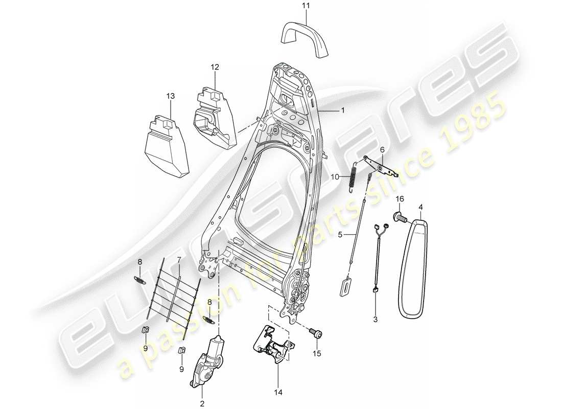 porsche 2005 (997-1) backrest frame part diagram