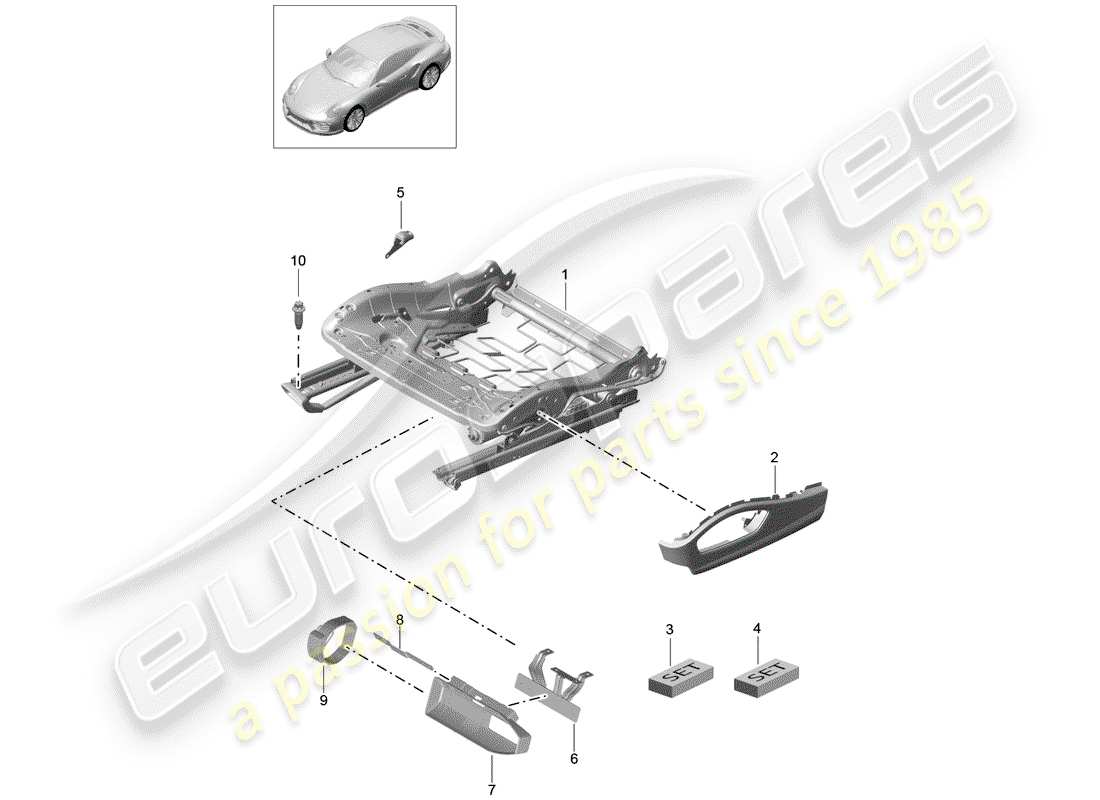 porsche 991 turbo (2020) seat frame parts diagram