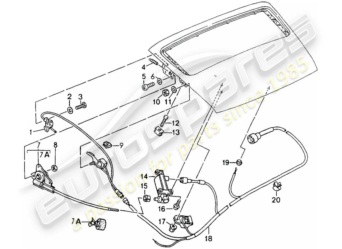 porsche 1990 (964) rear spoiler - driving mechanism part diagram
